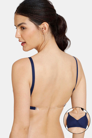 Buy Zivame Beautiful Basics Double Layered Non Wired 3/4th Coverage Backless Bra - Medieval Blue